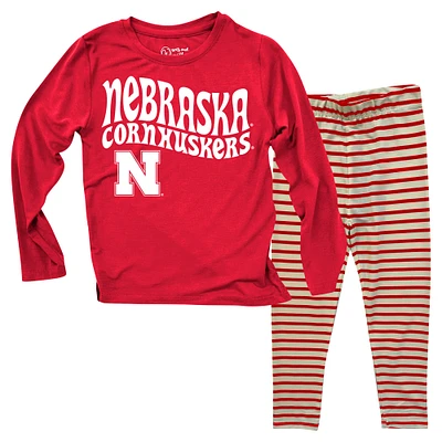 Ensemble haut à manches longues et leggings rayés tri-blend pour bébé Wes & Willy Nebraska Huskers