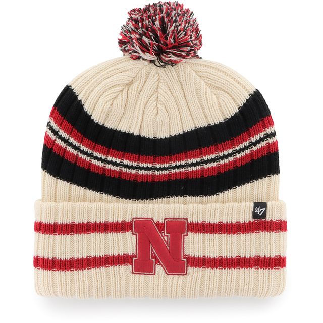 Bonnet en tricot à revers avec pompons '47 Natural Nebraska Huskers pour hommes