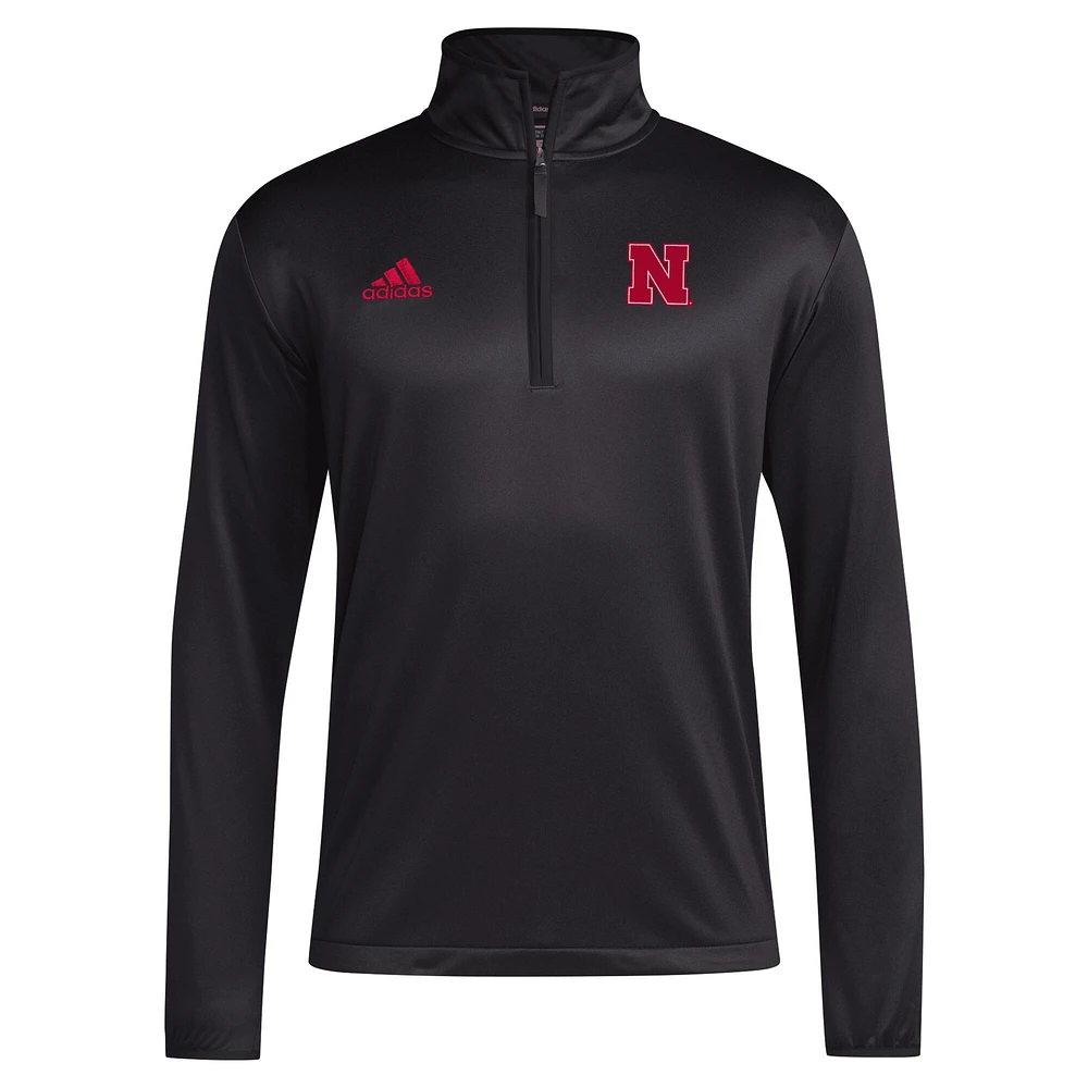 Men's adidas Black Nebraska Huskers 2024 Coaches Sideline Quarter-Zip Top