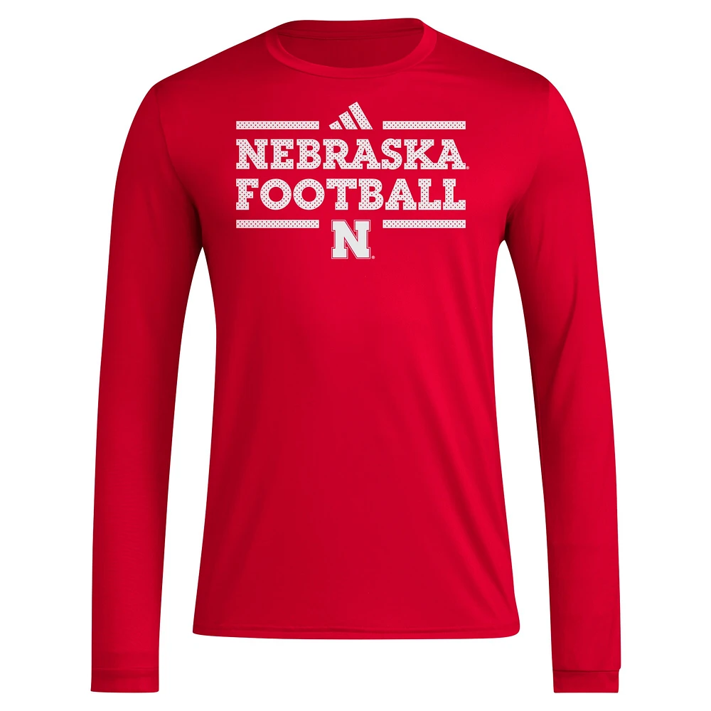 Men's adidas Red Nebraska Huskers Locker Football Pre-Game AEROREADY Long Sleeve T-Shirt