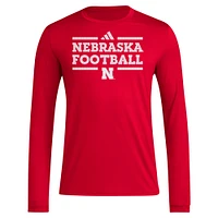 Men's adidas Red Nebraska Huskers Locker Football Pre-Game AEROREADY Long Sleeve T-Shirt