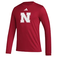 Men's adidas Red Nebraska Huskers Primary Locker Logo Pre-Game Long Sleeve T-Shirt