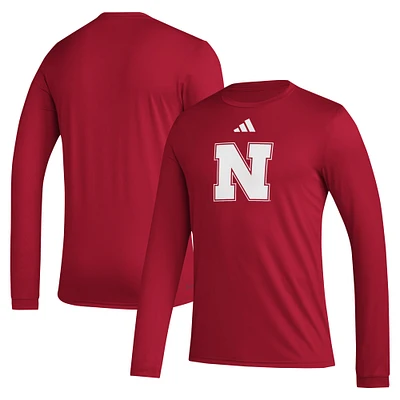 Men's adidas Red Nebraska Huskers Primary Locker Logo Pre-Game Long Sleeve T-Shirt