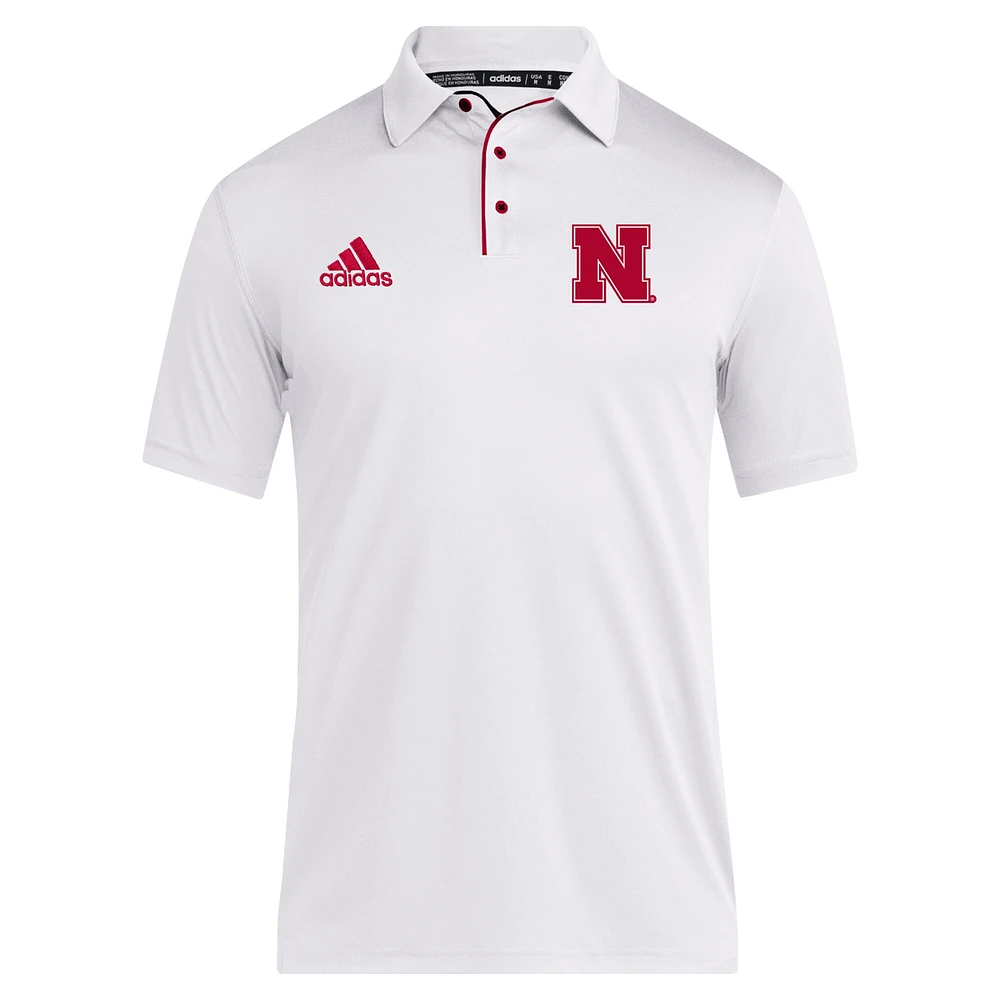 Men's adidas White Nebraska Huskers 2024 Coaches AEROREADY Polo