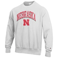 Men's Champion Gray Nebraska Huskers Arch Over Logo Reverse Weave Pullover Sweatshirt