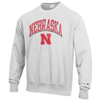 Men's Champion Gray Nebraska Huskers Arch Over Logo Reverse Weave Pullover Sweatshirt