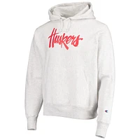 Men's Champion Heathered Gray Nebraska Huskers Team Vault Logo Reverse Weave Pullover Hoodie
