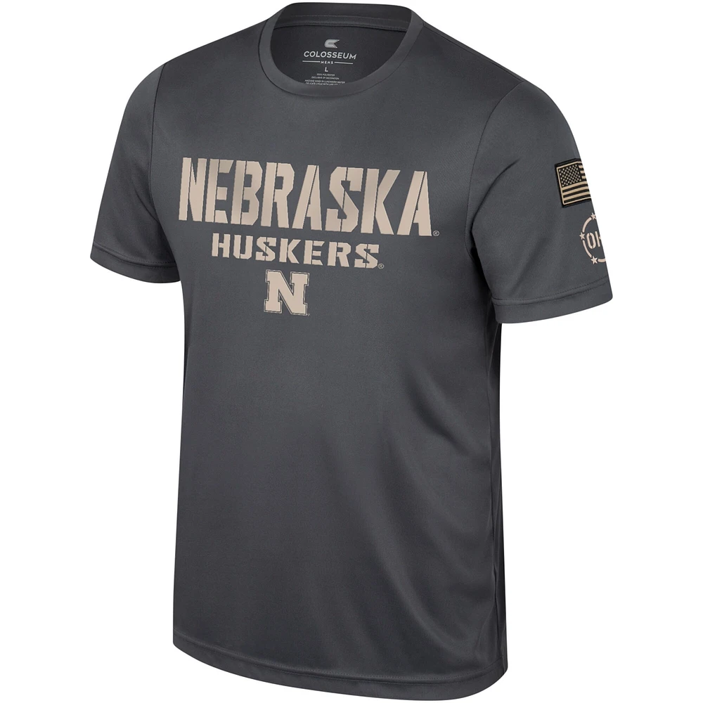 Men's Colosseum Charcoal Nebraska Huskers OHT Military Appreciation  T-Shirt