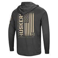 Men's Colosseum Heather Black Nebraska Huskers Team OHT Military Appreciation Long Sleeve Hoodie T-Shirt