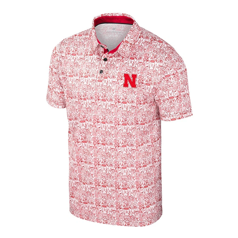 Men's Colosseum Scarlet/White Nebraska Huskers Big & Tall Allover Polo