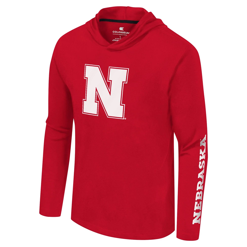 Men's Colosseum Scarlet Nebraska Huskers Logo Lockup Active Blend Long Sleeve  T-Shirt Hoodie