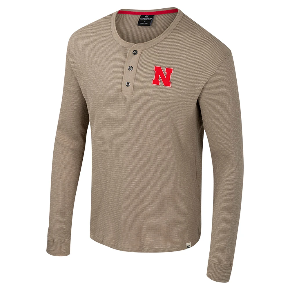 Men's Colosseum  Tan Nebraska Huskers Great Outdoors Henley Long Sleeve Shirt