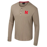 Men's Colosseum  Tan Nebraska Huskers Great Outdoors Henley Long Sleeve Shirt