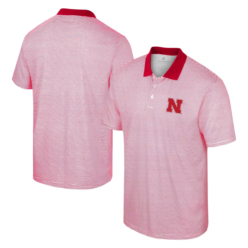 Polo Colosseum Homme Blanc/Écarlate Nebraska Huskers Imprimé Stripe