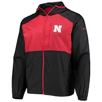 Men's Columbia Black/Scarlet Nebraska Huskers Flash Forward Hoodie Full-Zip Lightweight Windbreaker