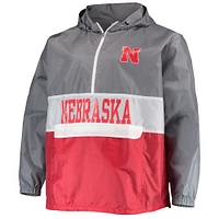 Men's Fanatics Gray/Scarlet Nebraska Huskers Big & Tall Water-Resistant Half-Zip Hoodie