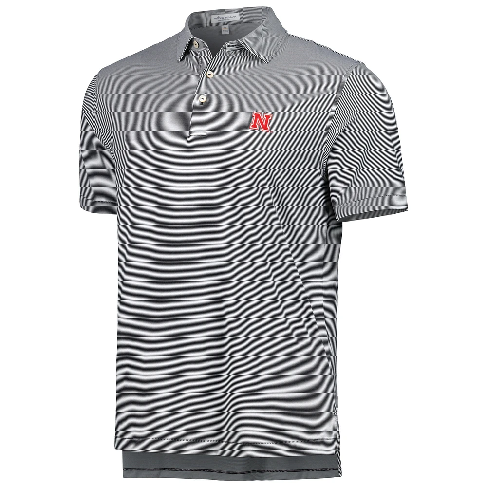 Men's Peter Millar Black Nebraska Huskers Jubilee Striped Performance Jersey Polo