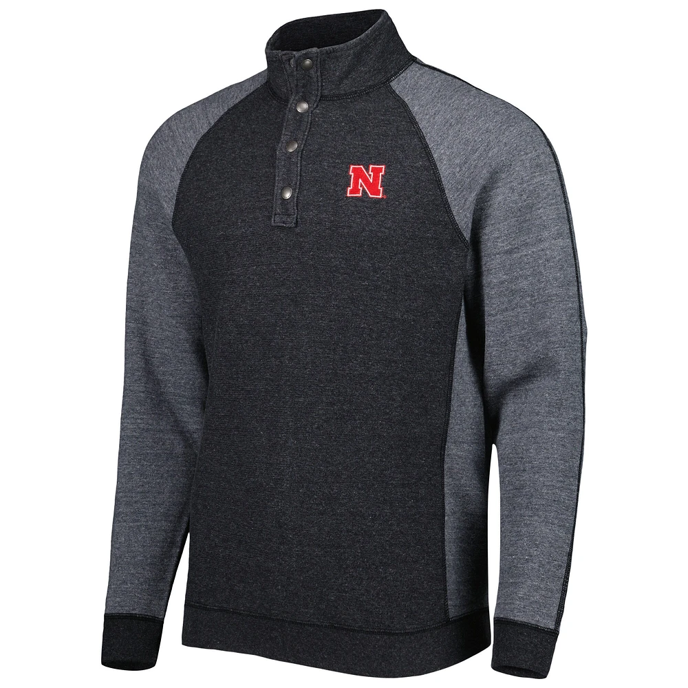 Men's Tommy Bahama Black Nebraska Huskers Sport Scrimmage Snap Mock Neck Raglan Button-Up Jacket