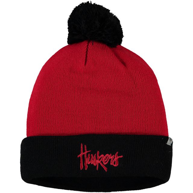 Bonnet en tricot à revers Nebraska Huskers Core 2 tons écarlate/noir pour hommes avec pompon Top of the World