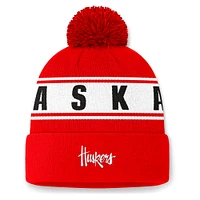 Men's Top of the World Scarlet Nebraska Huskers Slash Cuffed Knit Hat with Pom
