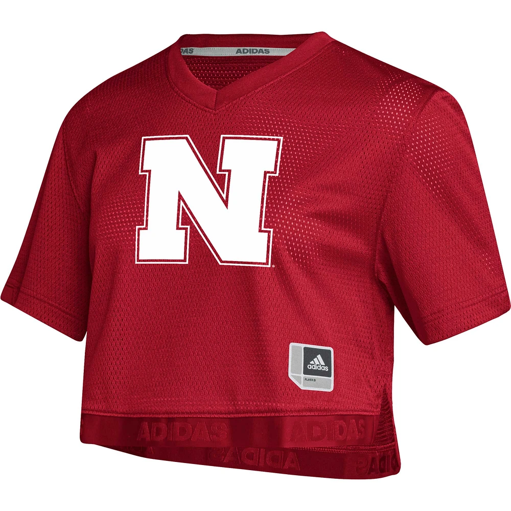 Women's adidas Scarlet Nebraska Huskers Primegreen V-Neck Cropped Jersey
