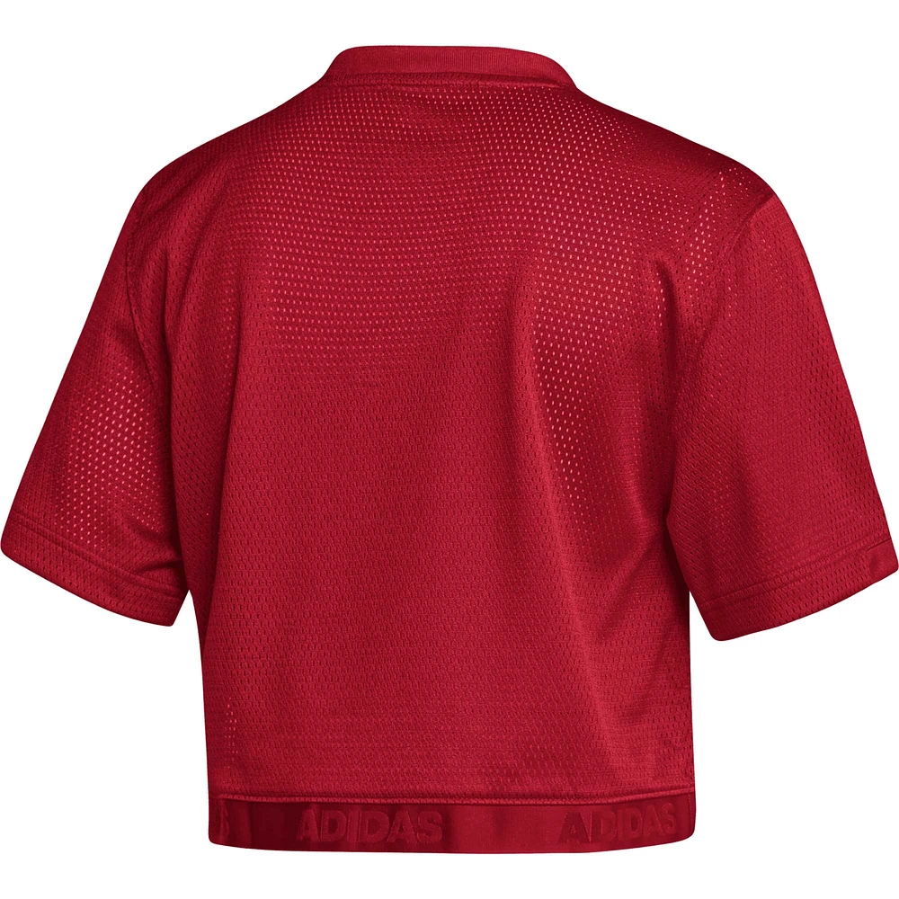 Women's adidas Scarlet Nebraska Huskers Primegreen V-Neck Cropped Jersey