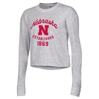 Women's Champion Gray Nebraska Huskers Boyfriend Cropped Long Sleeve T-Shirt
