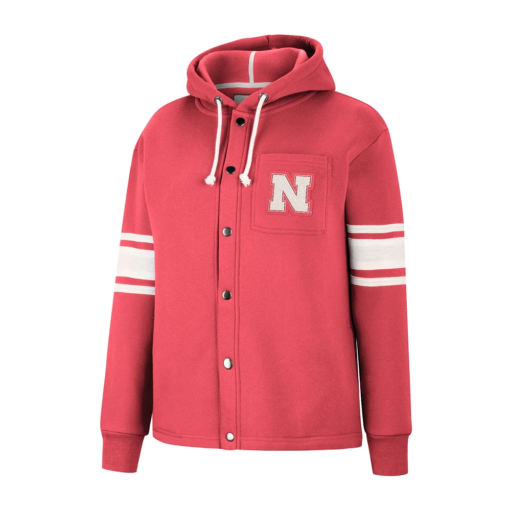 Women's Colosseum Scarlet Nebraska Huskers Mia Striped Full-Snap Hoodie Jacket