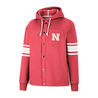 Women's Colosseum Scarlet Nebraska Huskers Mia Striped Full-Snap Hoodie Jacket