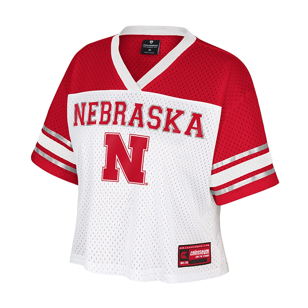 Women's Colosseum  White Nebraska Huskers Treasure Cropped Football Jersey