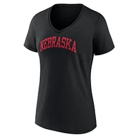 Women's Fanatics Black Nebraska Huskers Basic Arch V-Neck T-Shirt