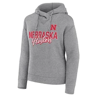 Women's Fanatics Heather Gray Nebraska Huskers Script Favorite Pullover Hoodie