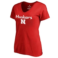 Women's Fanatics Scarlet Nebraska Huskers Number 1 Mom V-Neck T-Shirt