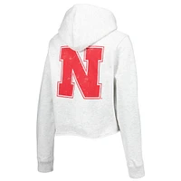 Women's League Collegiate Wear Ash Nebraska Huskers 2-Hit 1636 Cropped Pullover Hoodie