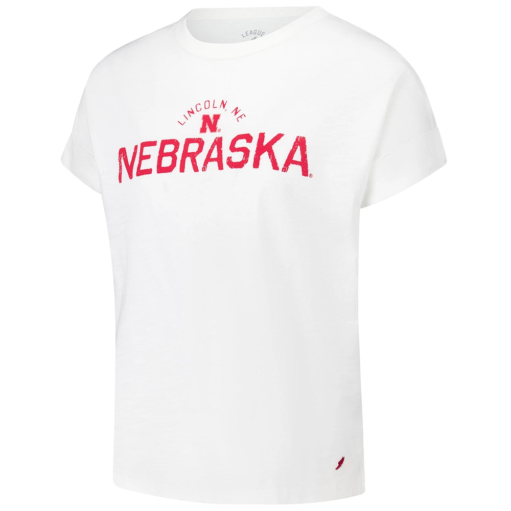Women's League Collegiate Wear White Nebraska Huskers Slub Rolled Cuff T-Shirt