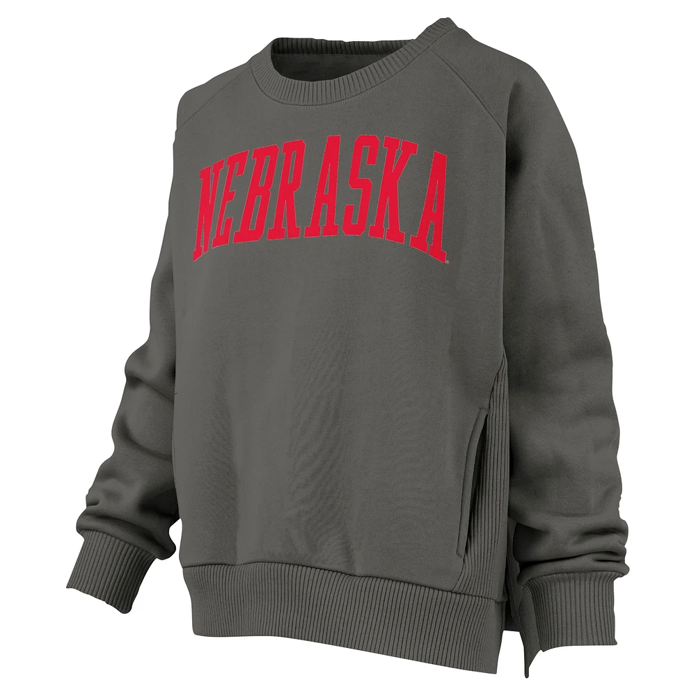 Women's Pressbox Charcoal Nebraska Huskers Pocketed Raglan Pullover Sweatshirt