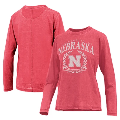 T-shirt à manches longues pour femme Pressbox Scarlet Nebraska Huskers Chandler Olive Leaf Arch