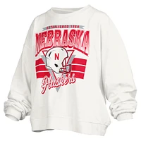 Women's Pressbox White Nebraska Huskers Janice Retro Logo Oversized Pullover Sweatshirt
