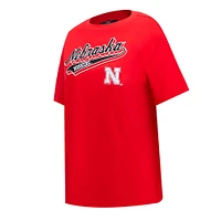 Women's Pro Standard Scarlet Nebraska Huskers Script Tail Oversized Boyfriend T-Shirt