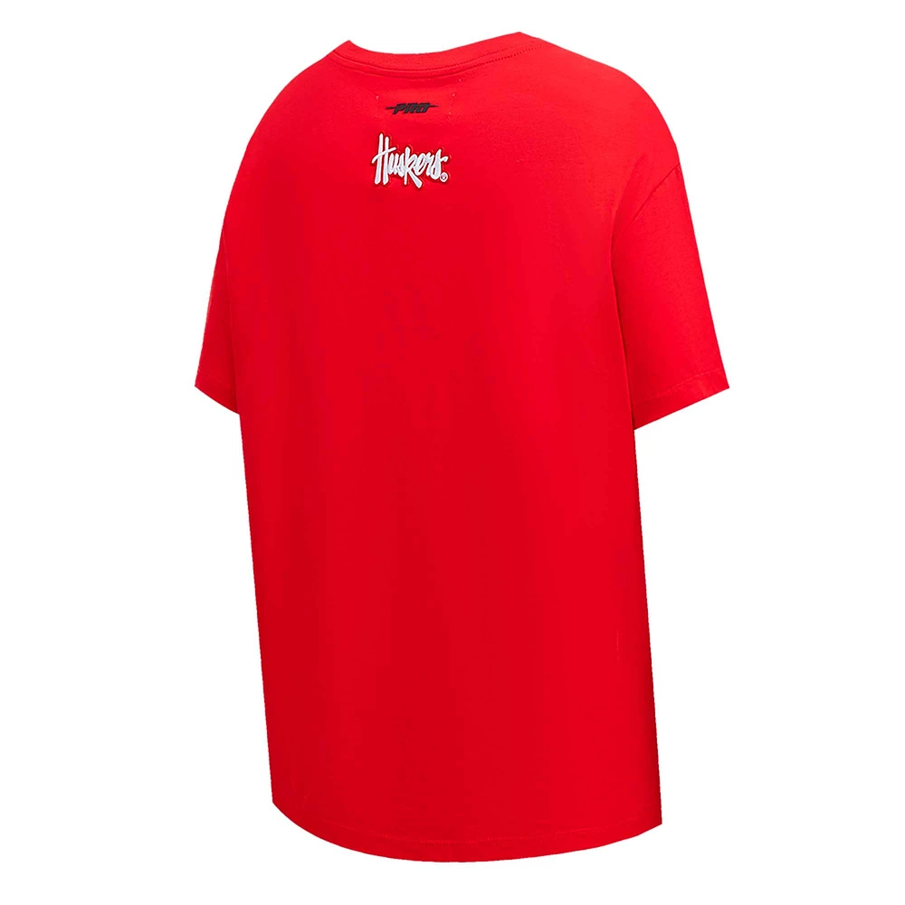 Women's Pro Standard Scarlet Nebraska Huskers Script Tail Oversized Boyfriend T-Shirt