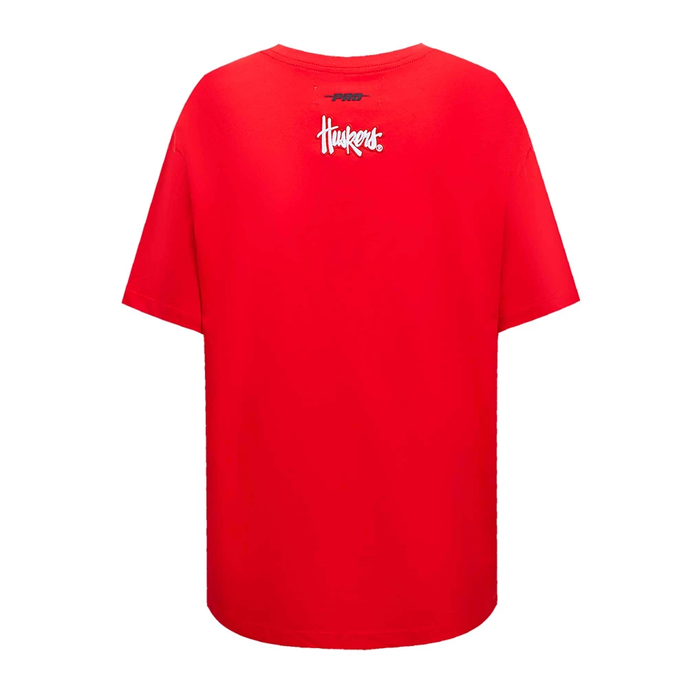 Women's Pro Standard Scarlet Nebraska Huskers Script Tail Oversized Boyfriend T-Shirt