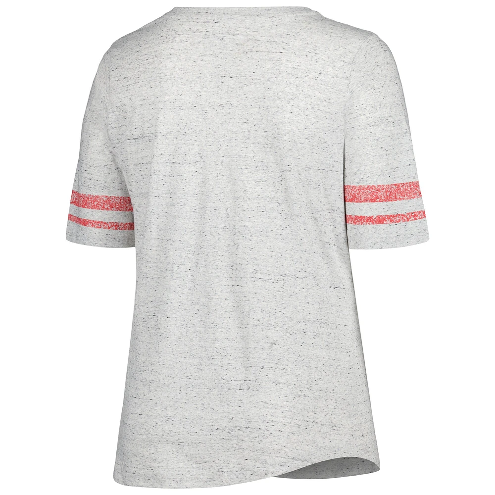 Women's Profile Heather Gray Nebraska Huskers Plus Striped Lace-Up V-Neck T-Shirt