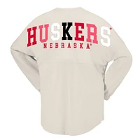T-shirt à manches longues Spirit Jersey Tan Nebraska Huskers Rainbow Arch pour femme