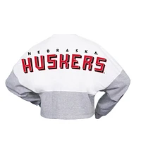 Women's Spirit Jersey  White Nebraska Huskers Heather Block Cropped Long Sleeve T-Shirt