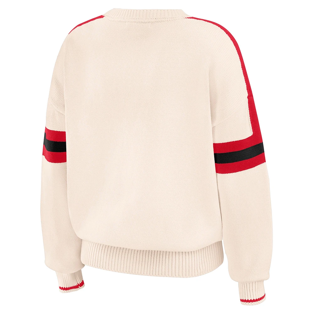 Pull à rayures et patchs tissés en chenille crème Nebraska Huskers pour femme WEAR by Erin Andrews