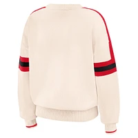 Pull à rayures et patchs tissés en chenille crème Nebraska Huskers pour femme WEAR by Erin Andrews