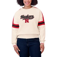 Pull à rayures et patchs tissés en chenille crème Nebraska Huskers pour femme WEAR by Erin Andrews