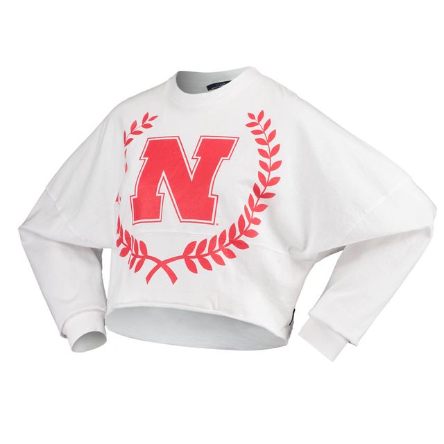 T-shirt à manches longues court blanc Nebraska Huskers Laurels pour femme