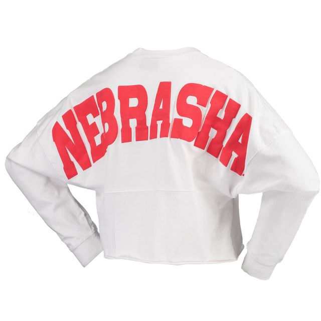T-shirt à manches longues court blanc Nebraska Huskers Laurels pour femme