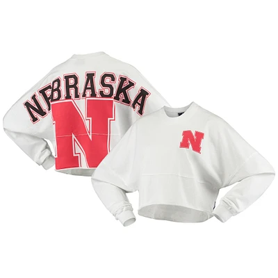 T-shirt à manches longues en jersey esprit court pour femme Huskers du Nebraska blanc